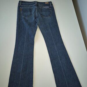 Blue Straight Leg Jeans with Distressed Details and Fading